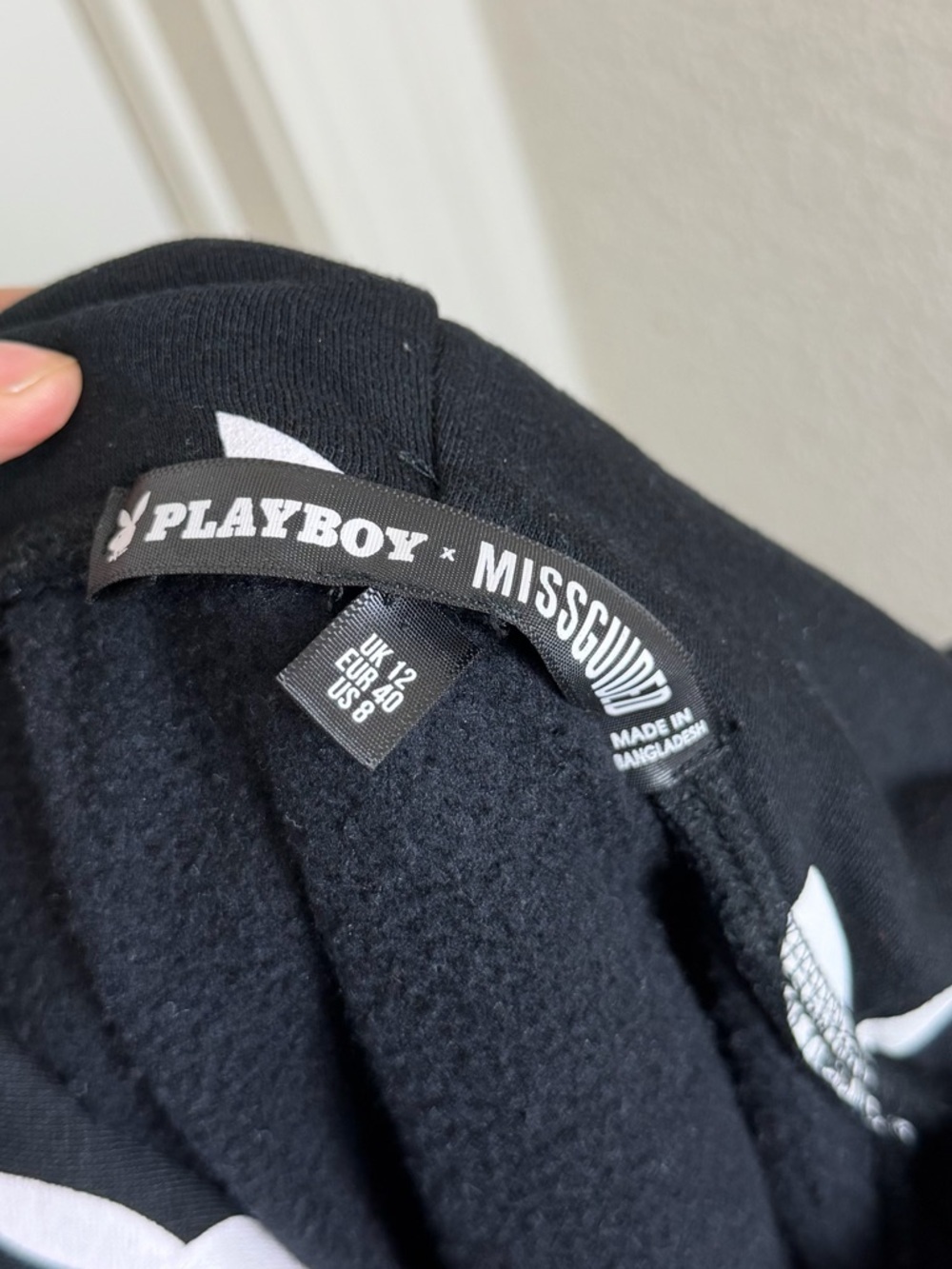 PLAYBOY x MISSGUIDED Black Hoodie Dress with White Bunny Print SIZE 8 - Picture 5 of 6